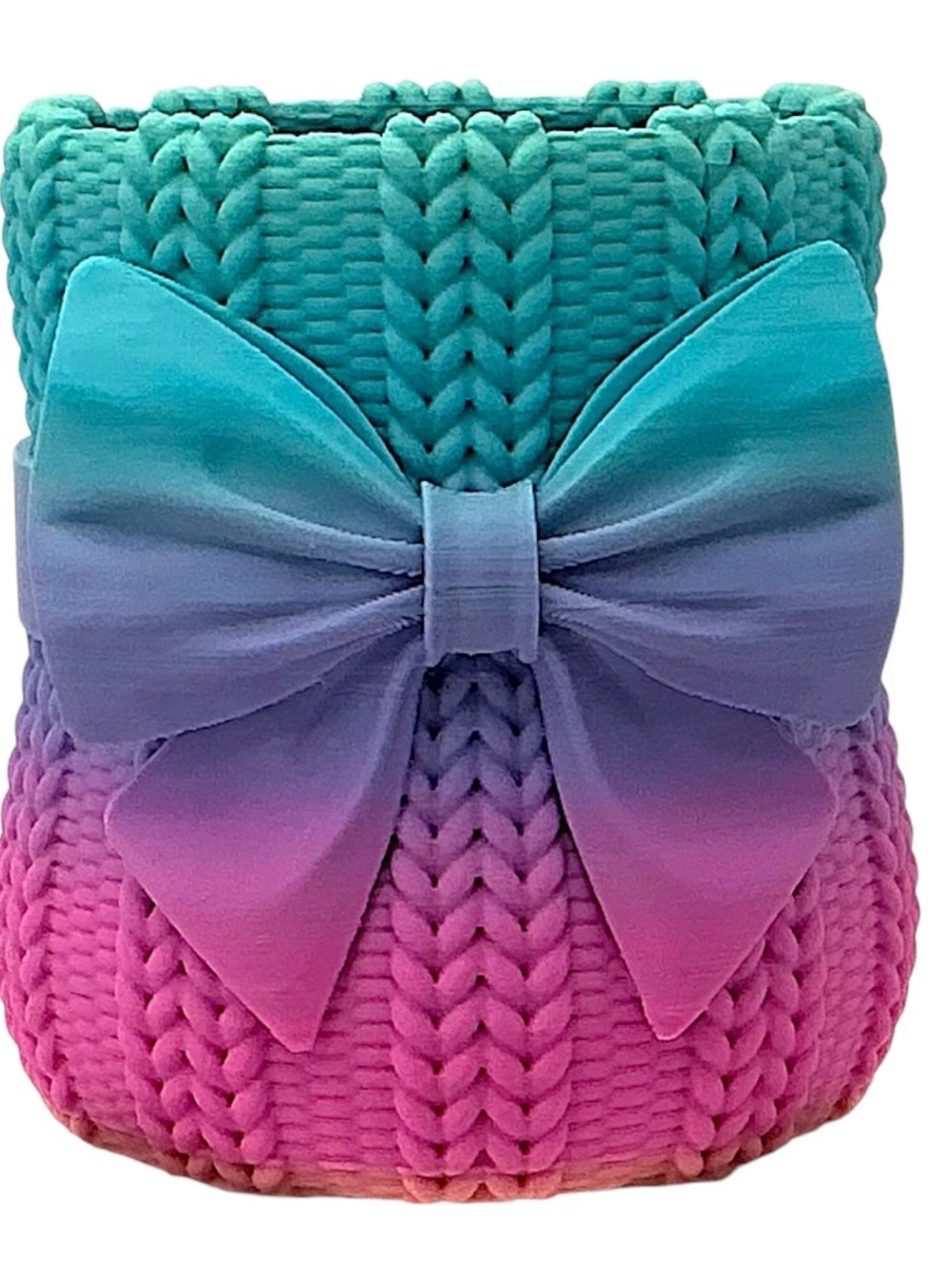 New Ombre Bow Knit Make-Up Brush Holder - Turquoise Purple Pink